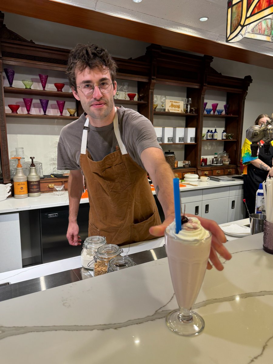 A day like today would be perfect for a milkshake from Elixir, the soda fountain and drink shop in The Kansas City Museum. Belinda here with the museum’s deputy director, Paul Gutierrez. 🥤🍦🍨🎨