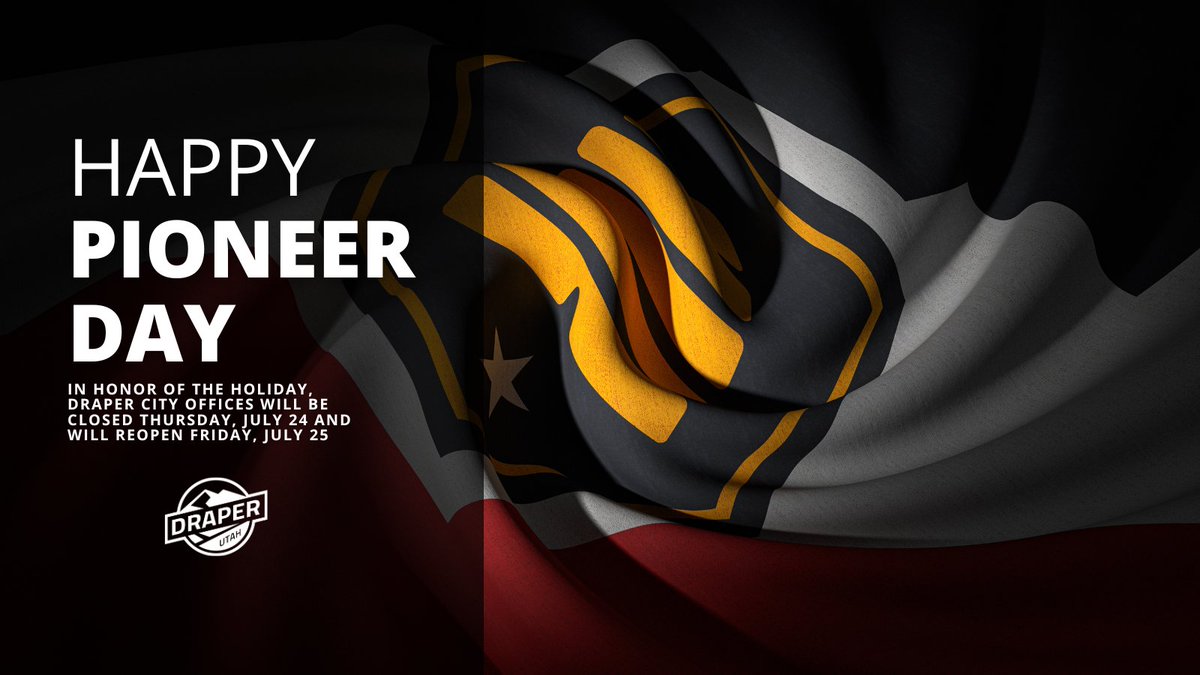 In honor of Pioneer Day, Draper City offices will be closed Thursday, July 24. We will reopen Friday, July 25.