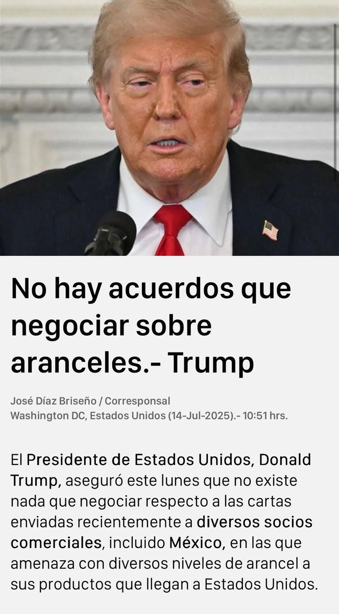 mario_dico50's tweet photo. 🔴 ULTIMA HORA : De acuerdo con Trump , NO hay NINGÚN acuerdo con Mexico sobre el arancel de 30% . La Presidenta volvió a mentir en la Mañanera ! Lo dije NO hay Plan B ! ⁦@Claudiashein⁩ ⁦@m_ebrard⁩ https://t.co/FUMcrJZftQ