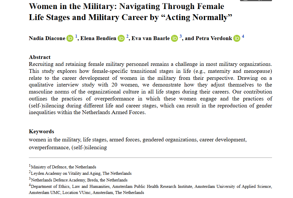 Armed Forces & Society (@afs_sage) on Twitter photo New in OnlineFirst: Women in the Military: Navigating Through Female Life Stages and Military Career by “Acting Normally” - Nadia Diacone, Elena Bendien (<a href="/ElenaBendien/">Elena Bendien</a>), Eva van Baarle, Petra Verdonk, 2025 #OpenAccess journals.sagepub.com/doi/full/10.11… New in OnlineFirst: Women in the Military: Navigating Through Female Life Stages and Military Career by “Acting Normally” - Nadia Diacone, Elena Bendien (<a href="/ElenaBendien/">Elena Bendien</a>), Eva van Baarle, Petra Verdonk, 2025 #OpenAccess journals.sagepub.com/doi/full/10.11…