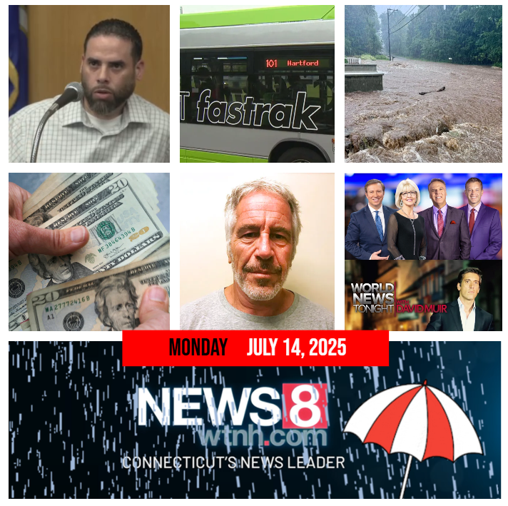 TONIGHT on WTNH News 8 at 5 and 6 sentencing for a convicted killer, but where is his baby?  Also we are on the scene of a stabbing near CT Fastrak, big flooding concerns, meet a local businesswoman who is expanding , and the outrage over the Jeffrey Epstein case.