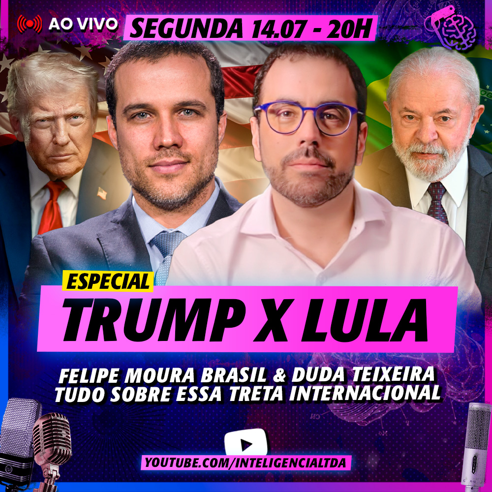 FELIPE MOURA BRASIL e DUDA TEIXEIRA são jornalistas. Eles vão bater um papo sobre a atual briga entre Lula e Trump relacionada ao aumento das tarifas e à família Bolsonaro. O Vilela acha disse que gosta muito de rifa, mas que não sabe nada sobre a prima dela.