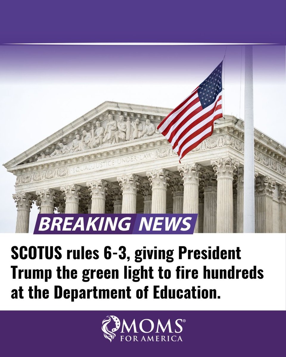 Breaking🚨 SCOTUS rules 6-3, giving President Trump the green light to fire hundreds at the Department of Education.
We are grateful for President Trump’s mission to return education back to the states. More wins for parents, and more hope for our children.