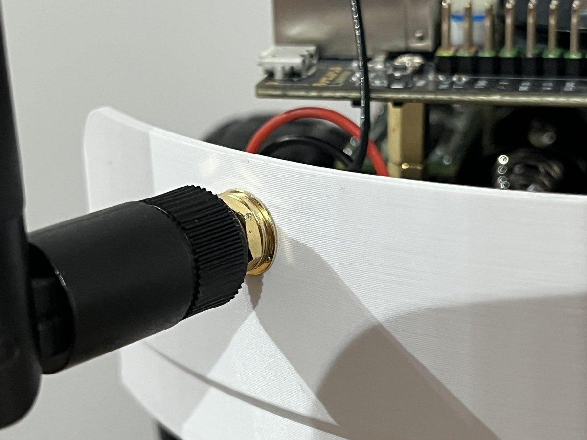 uavster's tweet image. Subtracted the shape of the hexagonal nut from the inner half of the wall so the antenna connector doesn’t rotate.