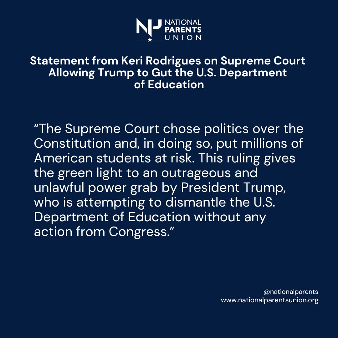 NationalParents's tweet image. The National Parents Union will not stand by while our children lose access to critical resources and protections.
We will fight in the courts, organize across the country, and hold every elected official accountable. Our kids’ futures are not optional. They are worth fighting…