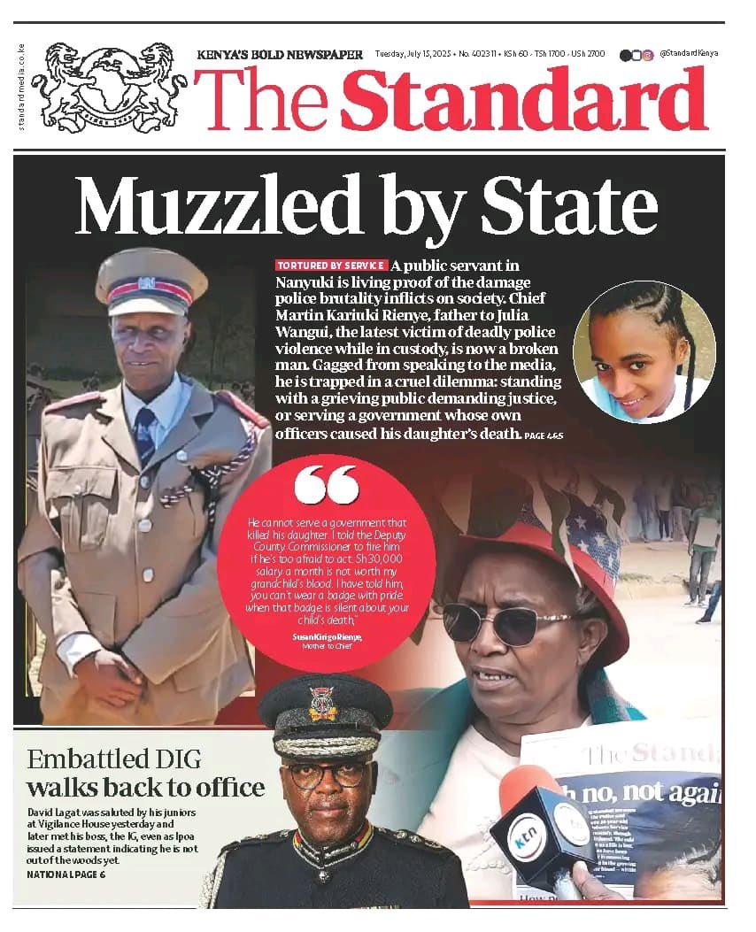 There in Nanyuki, a chief’s daughter was shot and killed by police. 

The same police who took her life are now silencing her father. He’s been ordered not to speak to the media. 

The state has now turned its power inward to silence a grieving parent instead of holding its