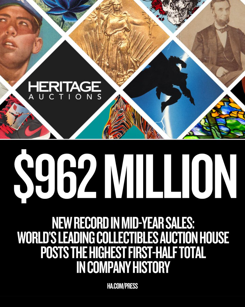 It's the highest first-half total in our company history, propelled by records in Comics and comic Art, Sports, Entertainment, World Coins, and American Art. 

ha.com/heritage-aucti…