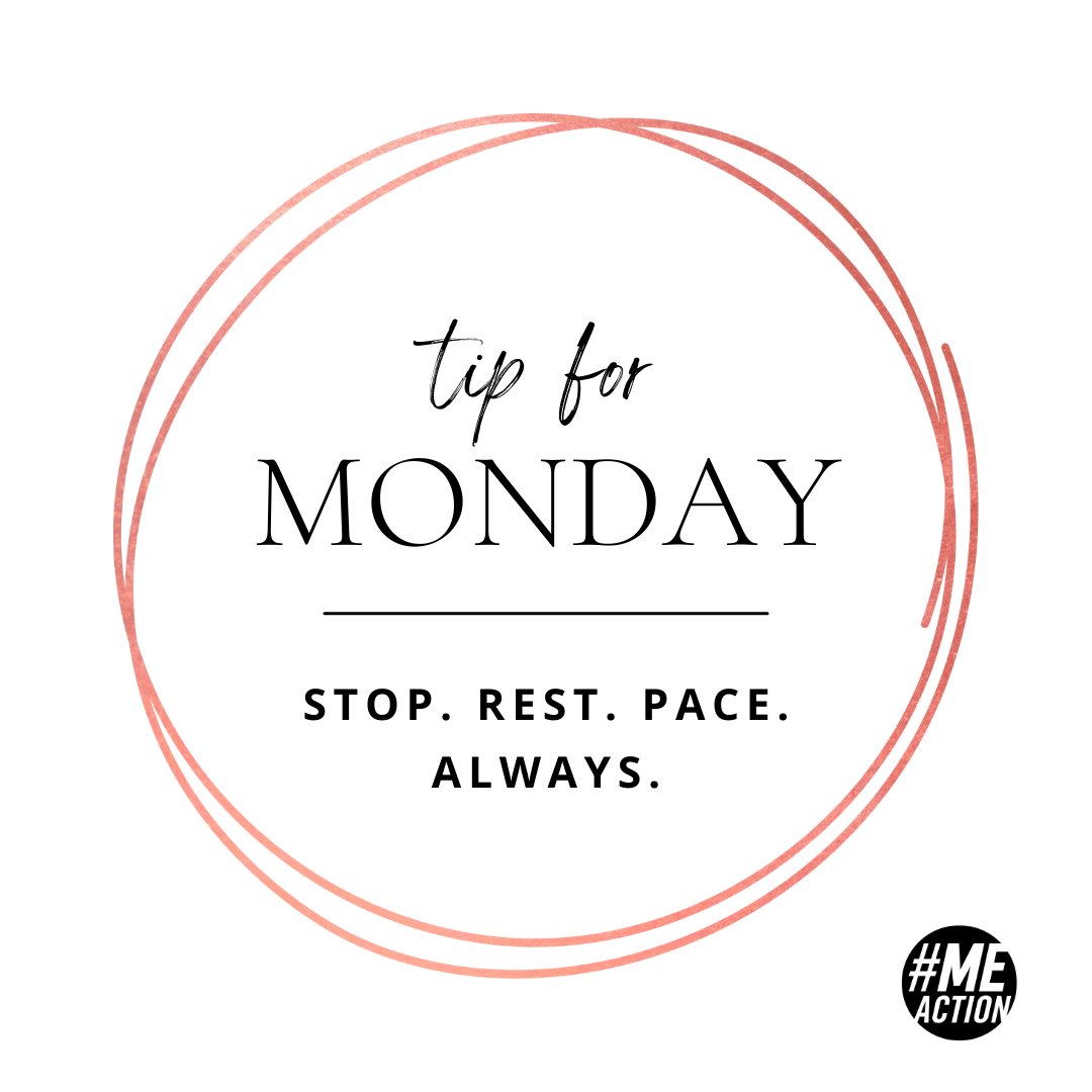 Monday tip: #StopRestPace - always! Stop, rest, pace- is not an easy thing to do at all. Between lack of support and this illness throwing surprises our way, it is much easier to say or advise than to do in real life. 

We have help! Pacing guides: meaction.net/resource/pacin…

#pwME