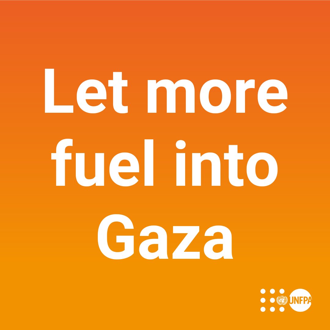 UNFPA's tweet photo. 🚨 Without adequate fuel, #Gaza faces a collapse of humanitarian efforts.
Fuel must be allowed into Gaza in sufficient quantities and consistently to sustain life-saving operations.
See the joint agency statement: https://t.co/1qTlzQ8ZB8
#FuelForGaza #OpenUpGaza https://t.co/Gv9zSygb9F