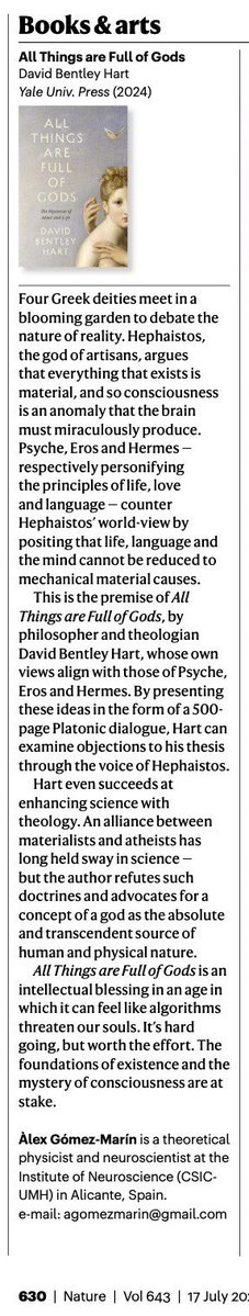 behaviOrganisms's tweet image. &quot;All Things are Full of Gods is an intellectual blessing in an age in which it can feel like algorithms threaten our souls. It’s hard going, but worth the effort. The foundations of existence and the mystery of consciousness are at stake.&quot;
nature.com/articles/d4158…