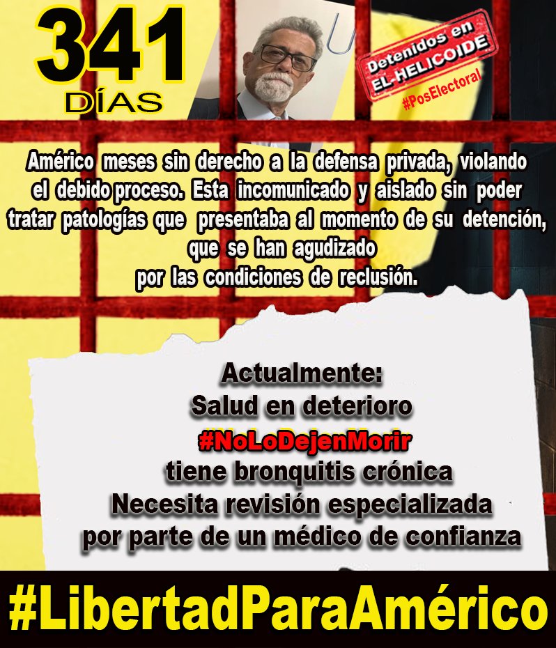 Leonardo Ospino (@ospinopoz) on Twitter photo <a href="/AmericoDeGrazia/">Americo De Grazia</a>
Referencia politica en #Bolivar en su lucha férrea por #Vzla 🇻🇪 y una #GuayanaLibre en peligro por desatención médica y crimen continuado de lesa humanidad con violación de sus #DDHH
<a href="/RELE_CIDH/">Relatoría Especial p/la Libertad Expresión (CIDH)</a> <a href="/LuisCarlos/">Luis Carlos 🏴☠️ One Piece</a> <a href="/ajcaleca/">Andrés Caleca</a> <a href="/MelanioBar/">Melanio Escobar</a> <a href="/JEPvzla/">Justicia, Encuentro y Perdón</a> <a href="/clippve/">Comité por la Libertad de los Presos Políticos.</a> <a href="/VenteDDHH/">DDHH Vente Venezuela</a> <a href="/AmericoDeGrazia/">Americo De Grazia</a>
Referencia politica en #Bolivar en su lucha férrea por #Vzla 🇻🇪 y una #GuayanaLibre en peligro por desatención médica y crimen continuado de lesa humanidad con violación de sus #DDHH
<a href="/RELE_CIDH/">Relatoría Especial p/la Libertad Expresión (CIDH)</a> <a href="/LuisCarlos/">Luis Carlos 🏴☠️ One Piece</a> <a href="/ajcaleca/">Andrés Caleca</a> <a href="/MelanioBar/">Melanio Escobar</a> <a href="/JEPvzla/">Justicia, Encuentro y Perdón</a> <a href="/clippve/">Comité por la Libertad de los Presos Políticos.</a> <a href="/VenteDDHH/">DDHH Vente Venezuela</a>