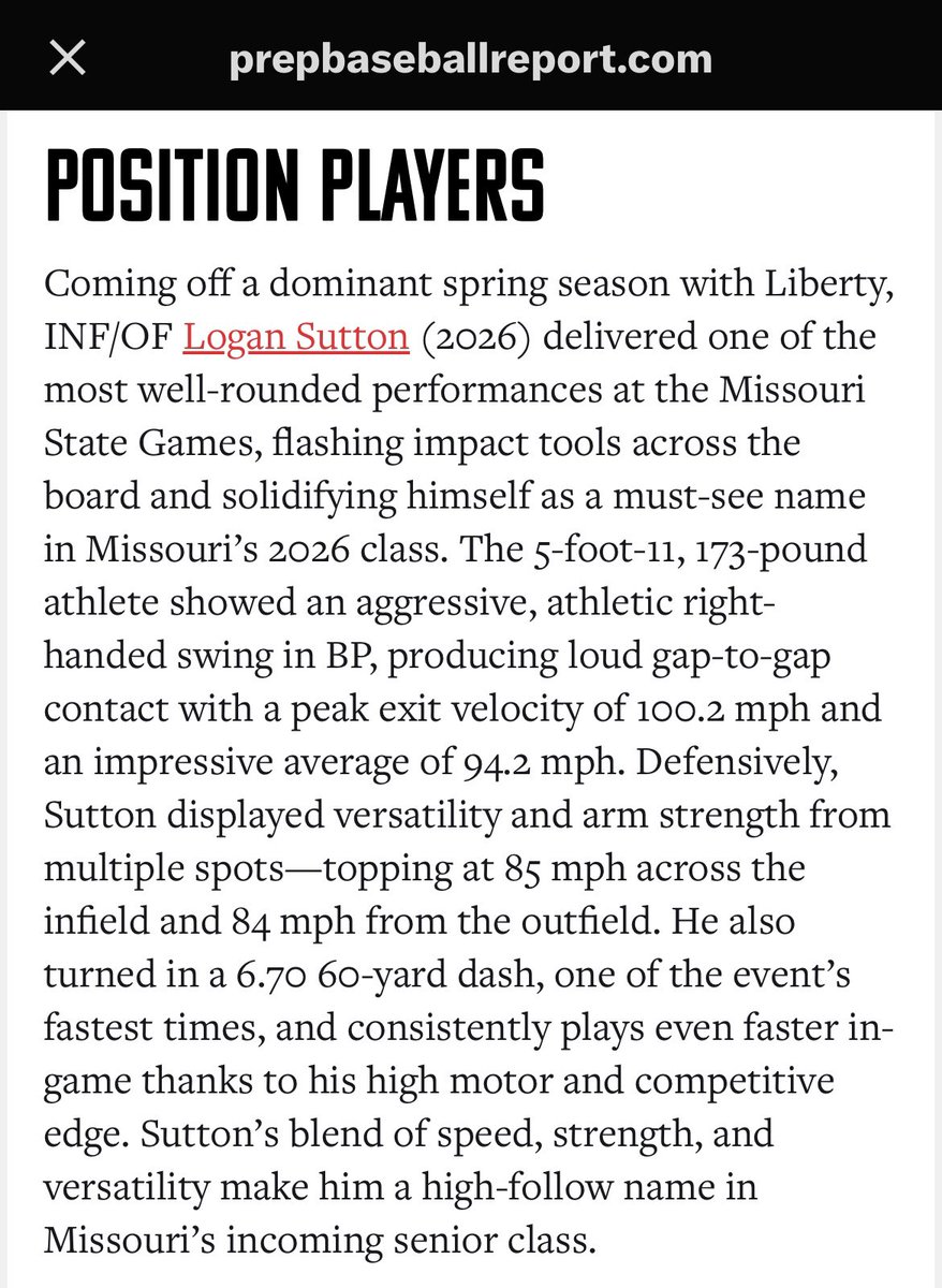 logan_Sutton13's tweet image. Thank you @PrepBaseballMO for the write up. @myounghanz @PbrUrban @PBR_Moulder @jaceburdette21 @Jays_Baseball