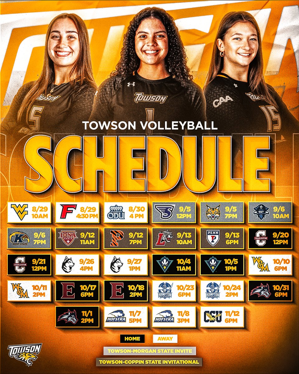Mark your calendars! The 2025 volleyball schedule is here, featuring 16 home matches at SECU Arena! Season tickets are on sale now for $50 at the link included below
towsontigers.com/news/2025/7/14…

🎟️ am.ticketmaster.com/towson/buy/vol…

#GohTigers
