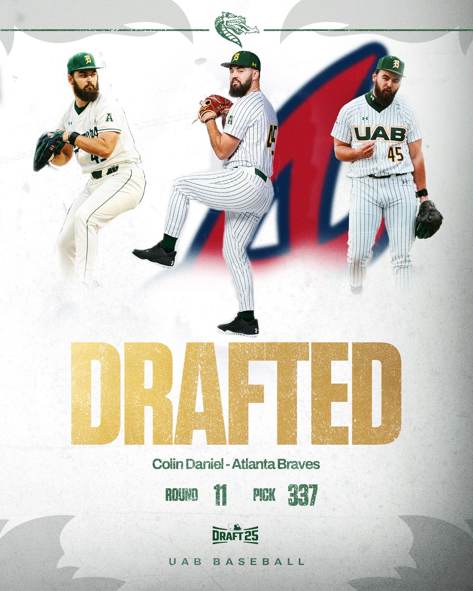 UAB Baseball (@uab_baseball) on Twitter photo 𝐃𝐑𝐀𝐅𝐓𝐄𝐃!
Colin Daniel has been selected in the 11th round of the <a href="/MLBDraft/">MLB Draft</a> by the <a href="/Braves/">Atlanta Braves</a>!
<a href="/colindaniel13/">colin daniel</a> | #Braves 𝐃𝐑𝐀𝐅𝐓𝐄𝐃!
Colin Daniel has been selected in the 11th round of the <a href="/MLBDraft/">MLB Draft</a> by the <a href="/Braves/">Atlanta Braves</a>!
<a href="/colindaniel13/">colin daniel</a> | #Braves