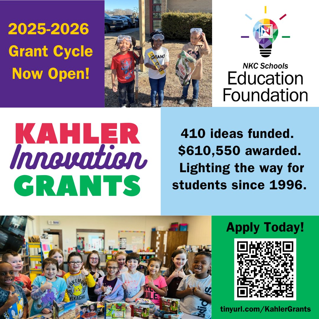 NKCEdFoundation's tweet image. 🚨 The 2025–2026 Kahler Innovation Grant Cycle is now OPEN!
@NKCSchools teachers + staff: Apply for up to $3,000 to fund your brightest ideas.
Since 1996:
✅ 410 grants
✅ $610K+ awarded
Apply now 👉tinyurl.com/KahlerGrants
#WeCreateBrightFutures #LightingTheWay