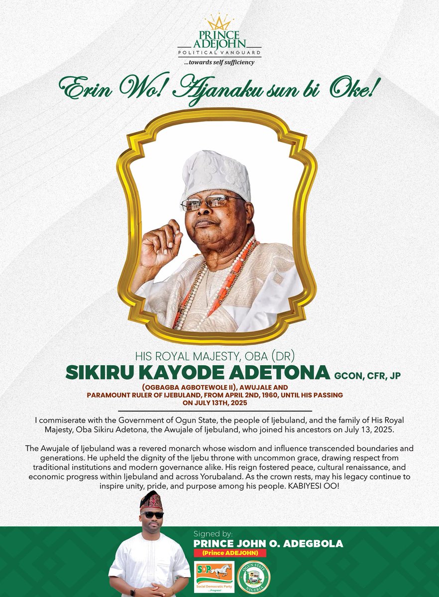 PrinceADEJOHN's tweet image. Erin wo! Adieu Kabiyesi Awujale! @OgunStateGov