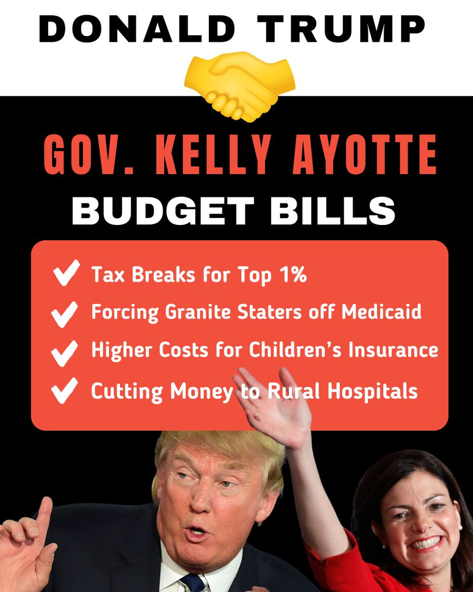 NHHouseDems's tweet image. Trump wrote the playbook, Gov. Ayotte followed it in New Hampshire: gut Medicaid, reward the ultra-rich, and squeeze rural hospitals dry. #NHPolitics
➡️newhampshirebulletin.com/2025/07/14/con…