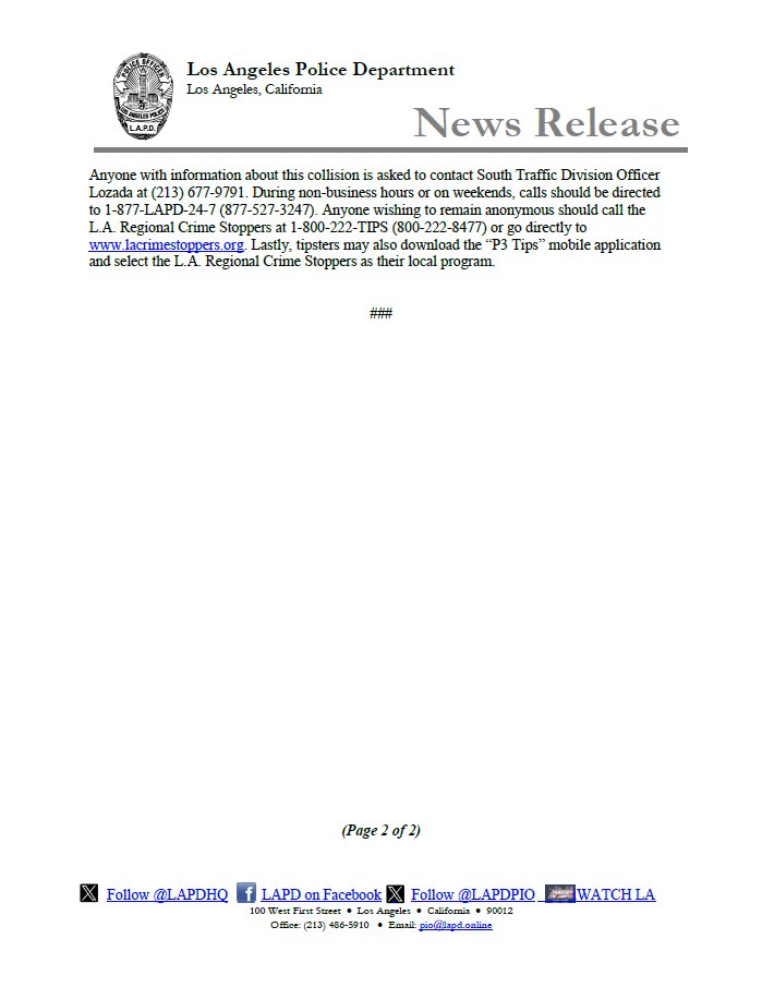 LAPD News: Bicyclist Struck and Killed by Hit-and-Run Driver