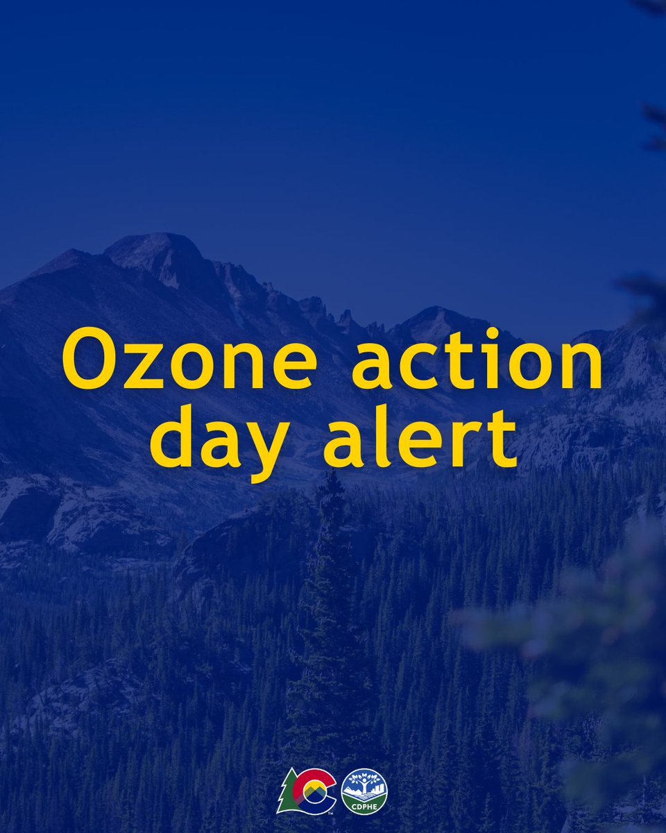 cdpheapcd's tweet image. Ozone Action Day Alert until midnight Monday night. Highest ozone levels along a line from Greeley to Ft. Collins. Improved air quality expected on Tuesday. colorado.gov/airquality/adv…