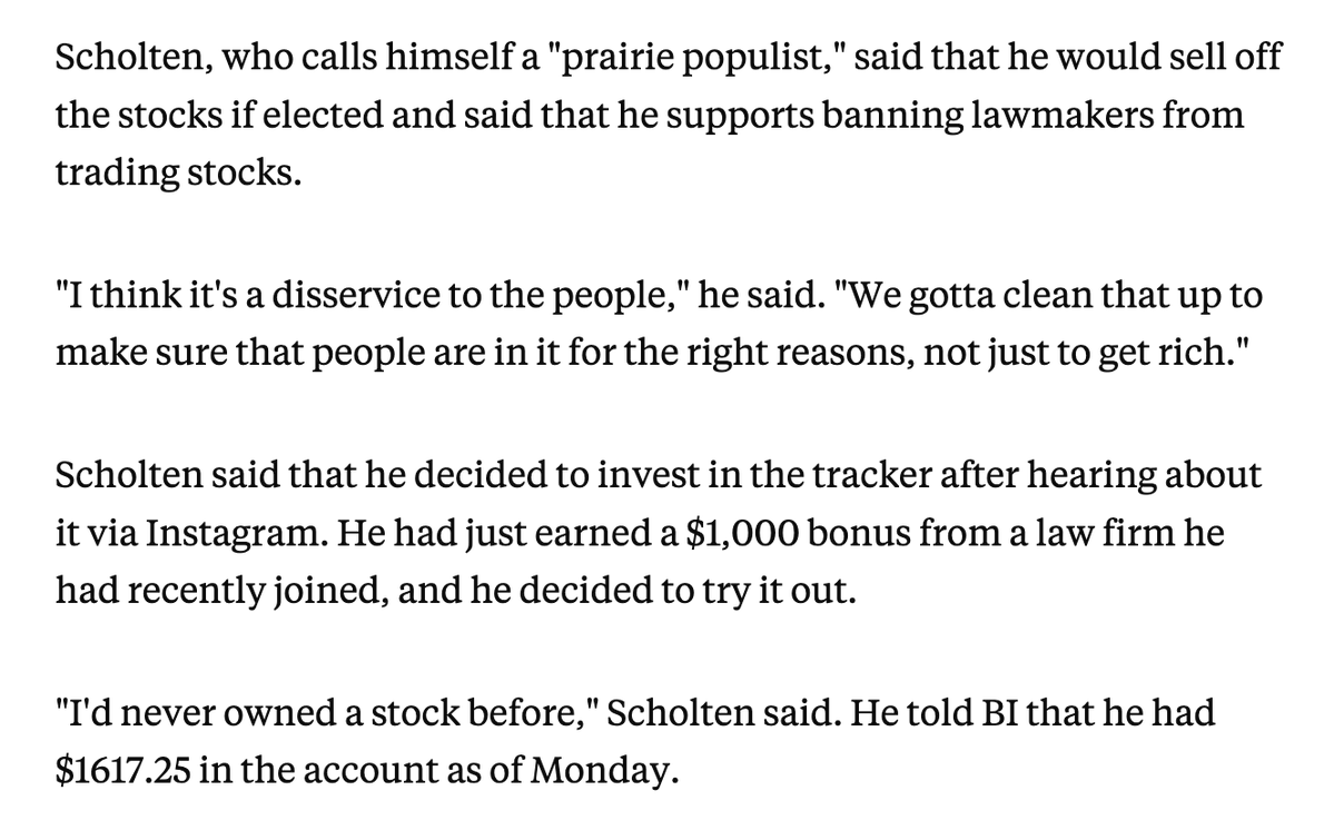 metzgov's tweet image. Scooplet: Spotted something unusual in a financial disclosure today — another politician, a Democrat no less, invested in @PelosiTracker_.
@JDScholten, who's running for US Senate in Iowa, told me he put $1,000 into it at the beginning of 2024. He's since seen a 60% return.