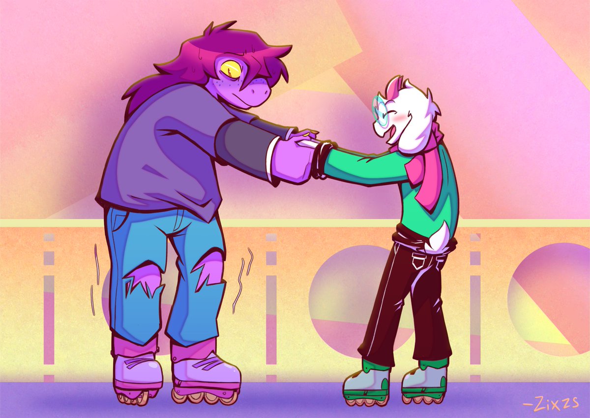 Zixzs321's tweet image. new roller rink dark world where Ralsei gets to see Susie faceplant 57 times (she's very cool)
#DELTARUNE #ralsusie