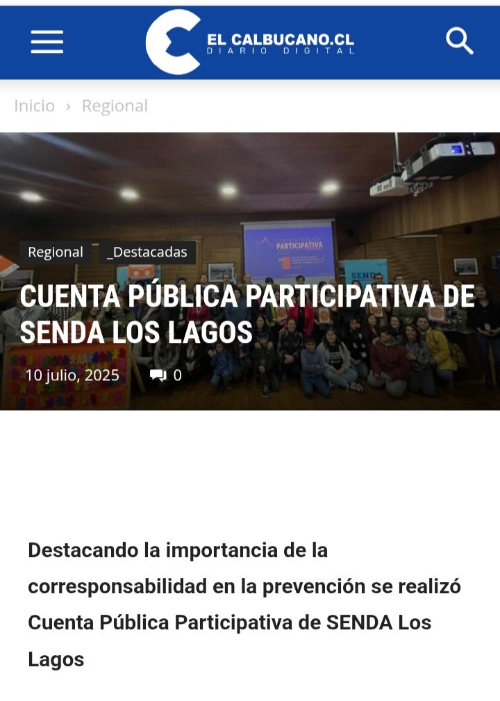 🗞Agradecemos a los medios de comunicación de la región,  las publicaciones sobre la Cuenta Pública Participativa de SENDA Los Lagos, donde se destacó la importancia de la corresponsabilidad en la prevención del consumo de alcohol y otras drogas.
<a href="/Senda_gob/">SENDA</a>