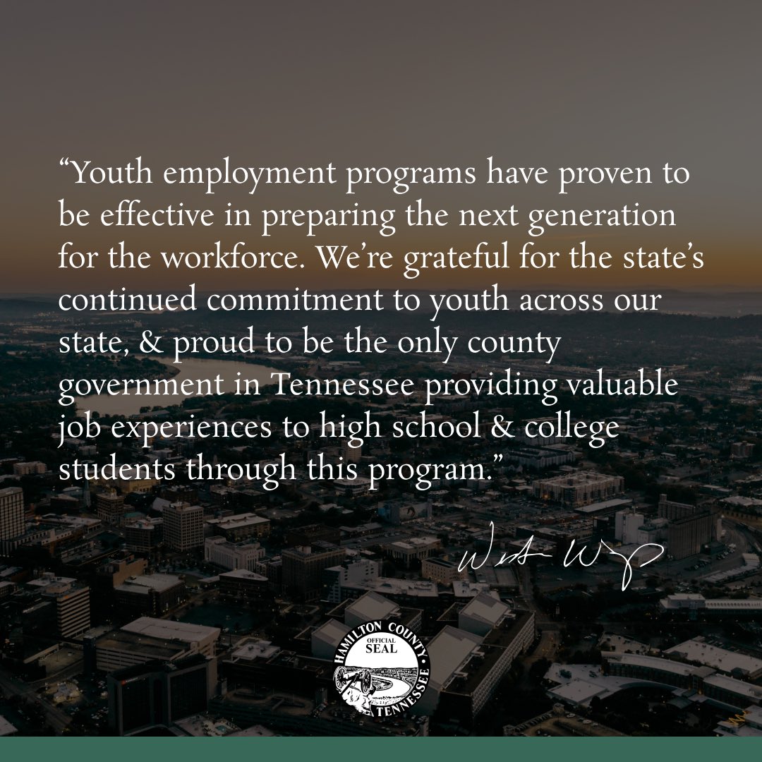 Hamilton County continues leading the way in youth workforce development. 

The County Commission recently approved $248K in state funding to grow our Youth Employment Program — already connecting 130+ students with real-world experience &amp; $270K+ in wages. 

LEARN MORE📰: