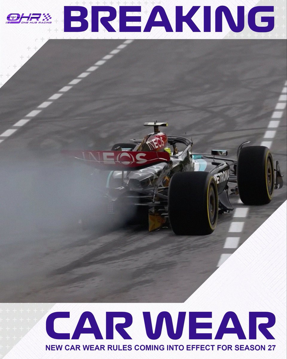 BREAKING NEWS 🚨

Car wear; unique to OHR is set to be altered slightly ahead of Season 27. Plans are being finalised so that drivers can’t take both their gearbox and their engine at the same race 💨

If this gets confirmed it’ll mean drivers will have to take grid penalties at
