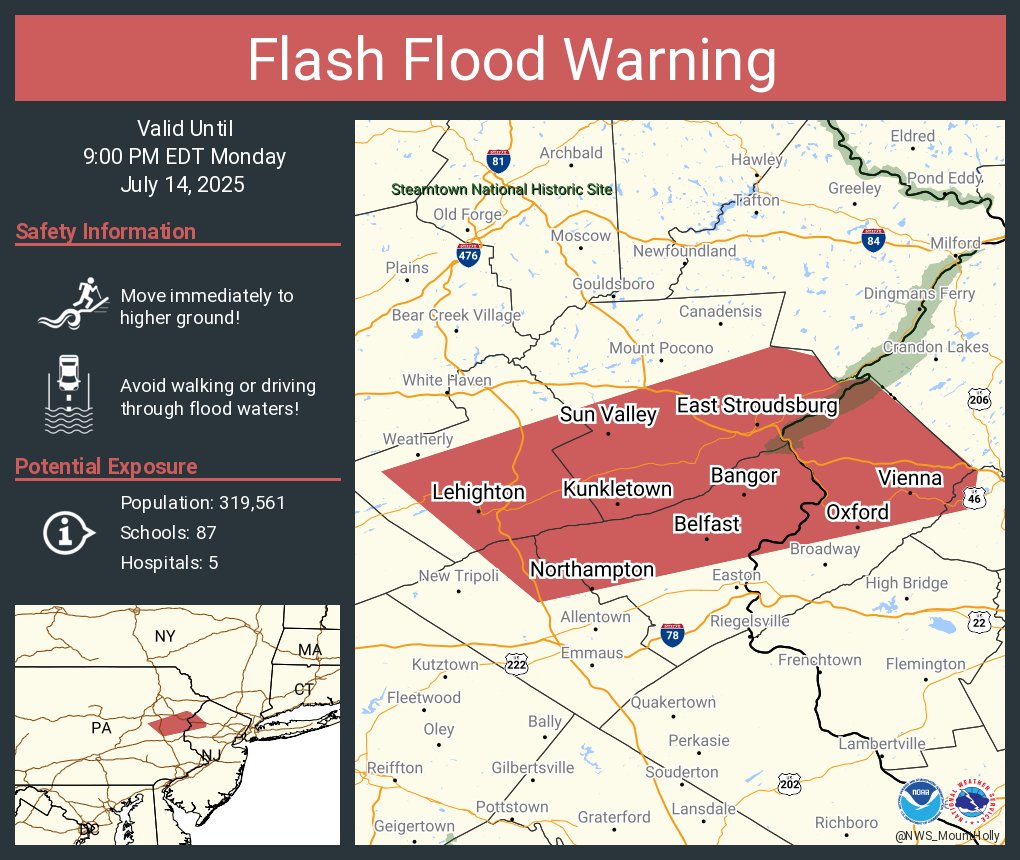 Flash Flood Warning including Northampton PA, East Stroudsburg PA and  Hackettstown NJ until 9:00 PM EDT