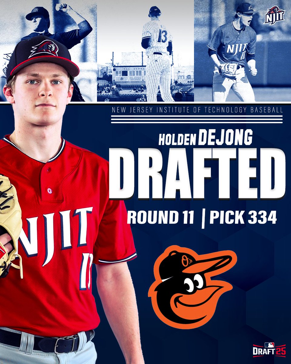 NJTechBaseball's tweet image. 𝐇𝐨𝐥𝐝𝐞𝐧 𝐝𝐞𝐉𝐨𝐧𝐠 ➡️ Baltimore Orioles
The Orioles have selected lefty Holden deJong in the 11th Round, 334th overall in the #MLBDraft.
#RollTech ⚔️