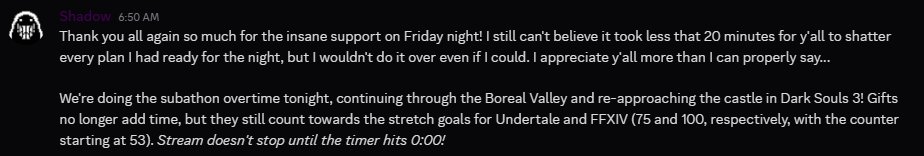 EeveeElite14 (@eelite14) on Twitter photo The remainder of my partner's Subathon is today! So if you want to see <a href="/FloorShadow/">The Shadow on the Floor</a> play Undertale or play some FFXIV with me please make sure not to miss out on your chance to contribute! The remainder of my partner's Subathon is today! So if you want to see <a href="/FloorShadow/">The Shadow on the Floor</a> play Undertale or play some FFXIV with me please make sure not to miss out on your chance to contribute!