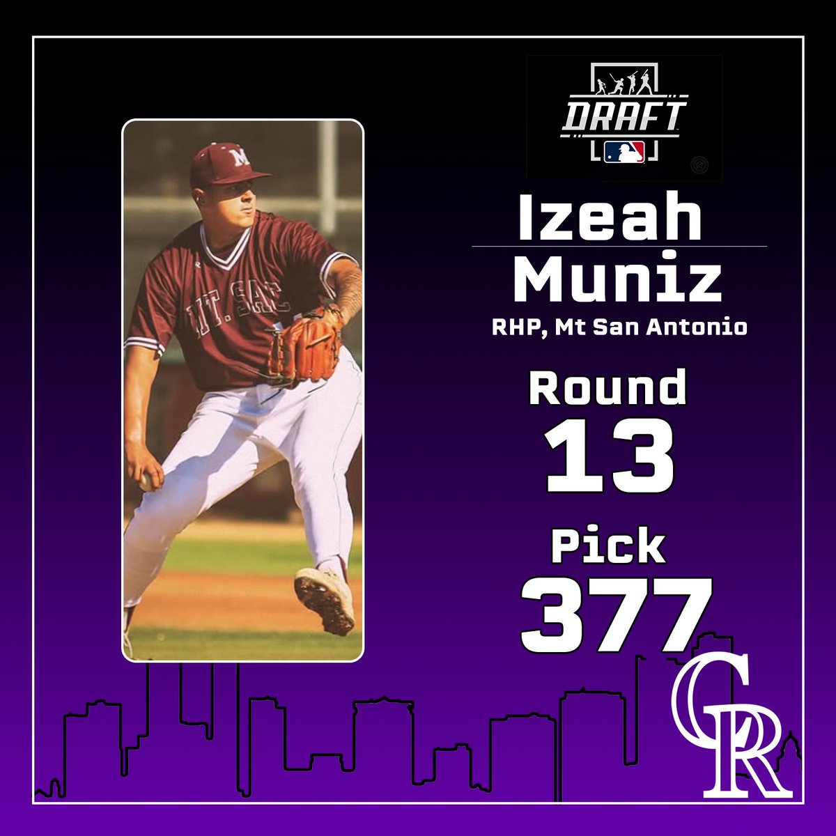 With the 377th pick the #Rockies select Izeah Muniz