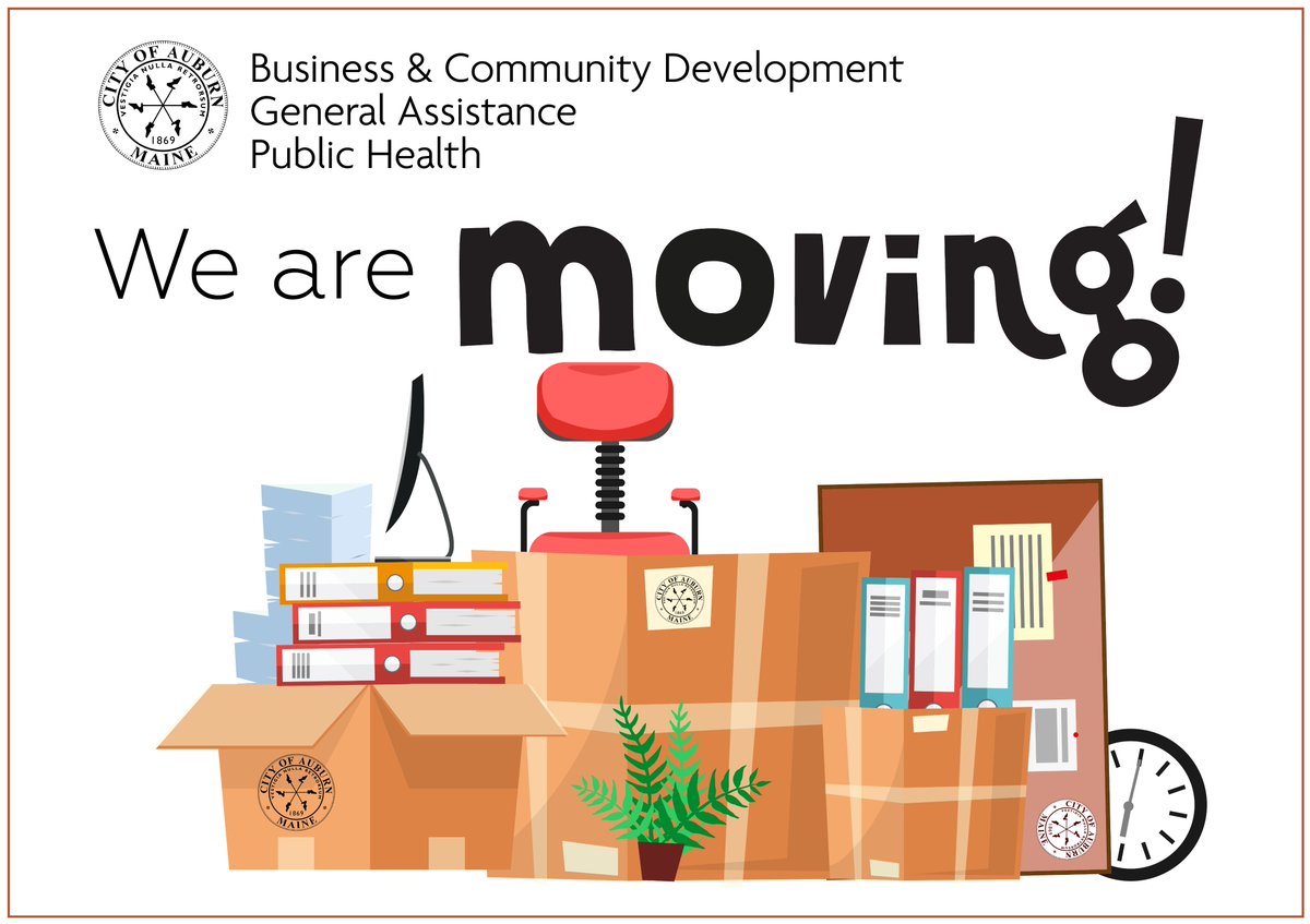 Auburn Community Development, General Assistance &amp; Public Health are moving to the new Resource Center at 121 Mill St. They will be CLOSED on July 15 &amp; 16 and will open at the new location on 7/17. Need GA? Call 333-6601. Paper apps can be completed at City Hall during the move.