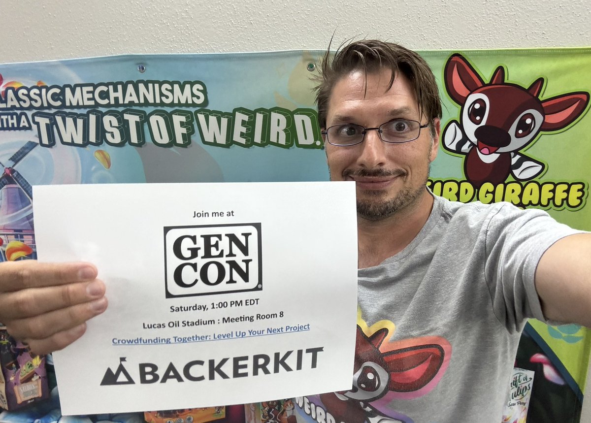 WeirdGiraffes's tweet photo. NICK IS ON A PANEL AT GENCON.

He has been a part of almost 20 crowd funding campaigns with Weird Giraffe Games - let's chat about how it's changed over the years and how @BackerKit really helps with the process. 

RSVP is FREE! https://t.co/KgUvpf7PSC https://t.co/ToHbhDdGck