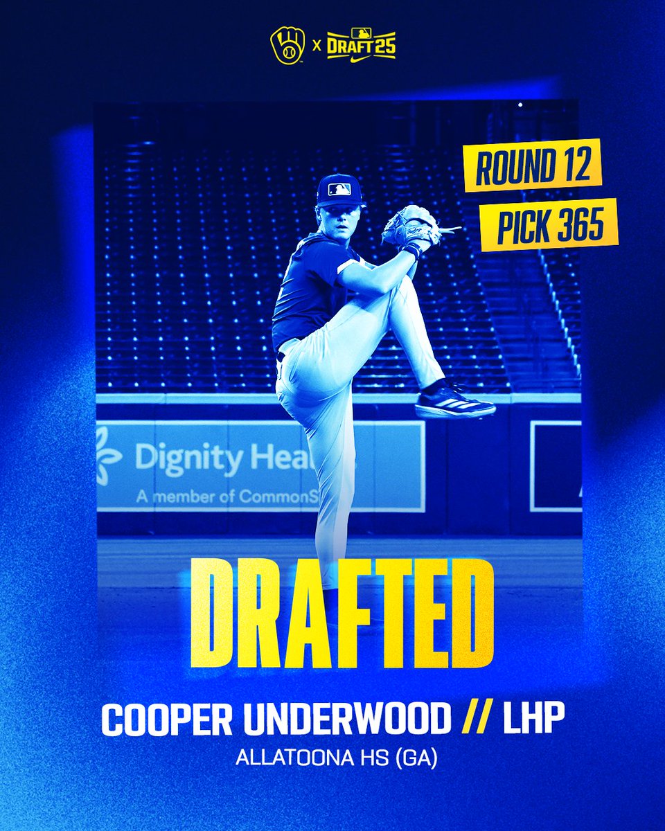 BrewersPD's tweet image. Round 12 / Pick 365
Cooper Underwood / Allatoona HS (GA)
Welcome to the Crew, @CooperUnderwo15!
#ThisIsMyCrew