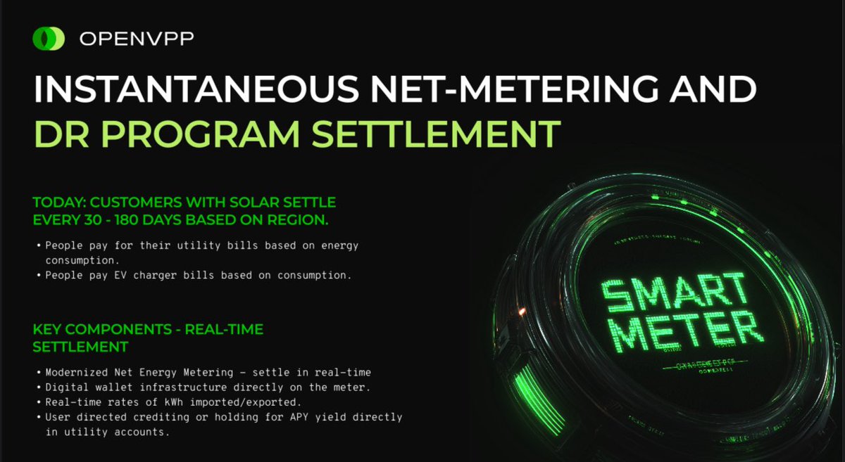 OpenVPP is building the MDM 2.0 for electric utilities. The digital payment rails for Meter Data Management Systems. 

Utility billing accounts for the first time will  be equipped with web3 wallets for customers with rooftop solar and net-energy metering (NEM) can benefit from