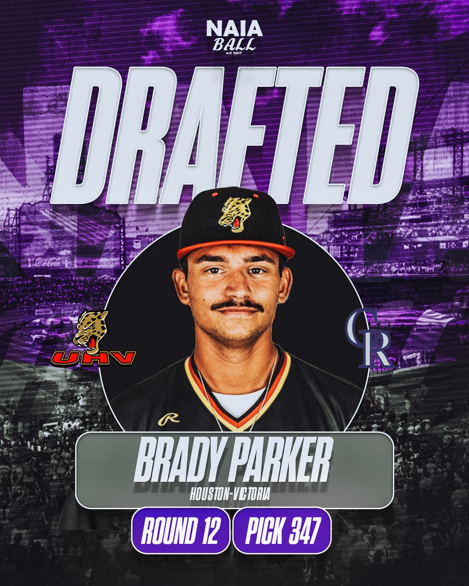 NAIA Ball (@naiaball) on Twitter photo The Colorado Rockies select Houston-Victoria LHP Brady Parker with the 347th pick in the 12th round of the 2025 MLB Draft.
#NAIABall <a href="/UHVJAGUARS/">UHV Jaguars Athletics</a> <a href="/uhvjagball/">UHV Jaguars Baseball</a> <a href="/Rockies/">Colorado Rockies</a> The Colorado Rockies select Houston-Victoria LHP Brady Parker with the 347th pick in the 12th round of the 2025 MLB Draft.
#NAIABall <a href="/UHVJAGUARS/">UHV Jaguars Athletics</a> <a href="/uhvjagball/">UHV Jaguars Baseball</a> <a href="/Rockies/">Colorado Rockies</a>