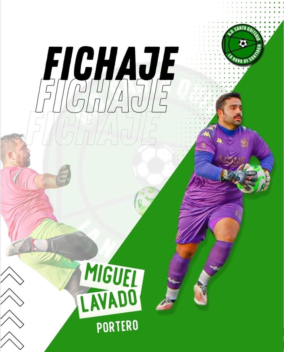 ¡BOMBAZO EN SANTA QUITERIA!
Miguel Lavado llega al AD Santa Quiteria. ¡Viene desde la Primera División Extremeña, procede de La Garrovilla y llega para cerrar la portería con candado! ¡Tremendo fichaje para la verde! 💚✨