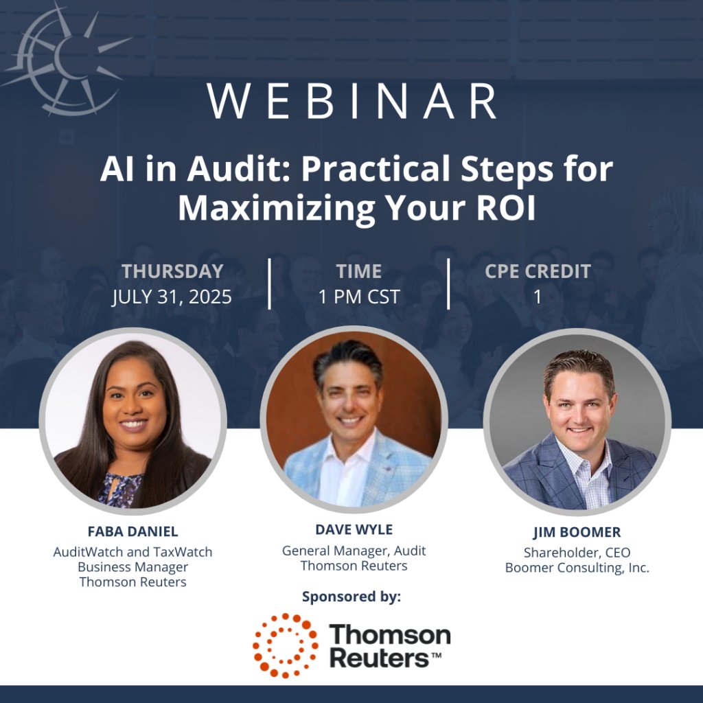Heather_BCI's tweet image. Still wondering how AI fits into your audit process? Let’s make it simple. Join @jimboomer, and experts from @thomsonreuters to talk about AI you can actually use—risk ID, transaction analysis, and more.
boomer.link/9ut
#AccountingFirms #AIinAudit #PracticalInnovation