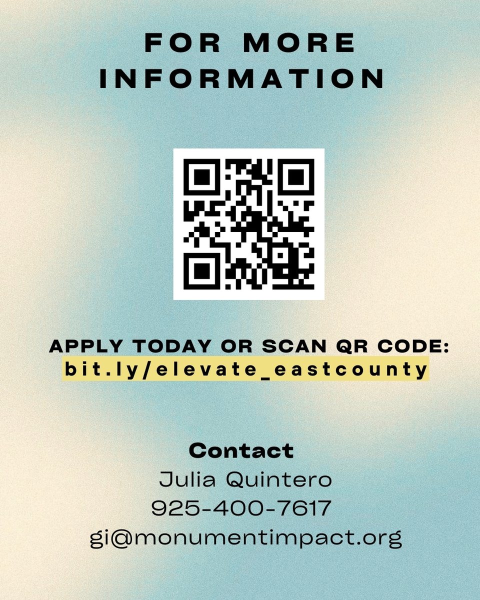 📷 We’re proud to introduce Elevate East County — our second guaranteed income pilot.  20 student parents will be selected to receive $500/month for one year. 
If you're a student parent (or know someone who is), head to bit.ly/elevate_eastco….  Applications open July 16, 2025!