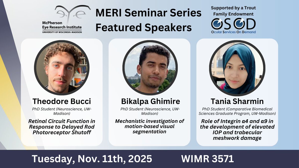 Join us TOMORROW for our Nov. 11th McPherson ERI Seminar Series! The lectures will be held in WIMR 3571 from 12-1 pm. A pizza lunch will be provided. RSVP and directions to the venue available here: vision.wisc.edu/current-semina…