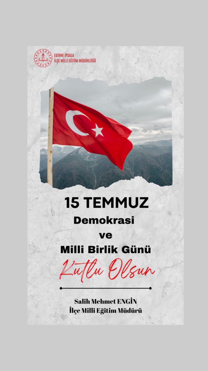 Vatanı için canını hiçe sayan aziz şehitlerimizi rahmetle, kahraman gazilerimizi minnetle anıyoruz.
Demokrasi ve milli irade uğruna verilen bu destansı mücadele, daima hafızamızda yaşayacak.🇹🇷 #15TemmuzDemokrasiveMilliBirlikGünü
<a href="/tcmeb/">Millî Eğitim Bakanlığı</a> <a href="/Edirne_MEM/">Edirne İl Millî Eğitim Müdürlüğü</a> <a href="/ferhatyilmaz23/">🇹🇷Ferhat YILMAZ</a> <a href="/smehmetengin/">Salih Mehmet ENGİN</a>