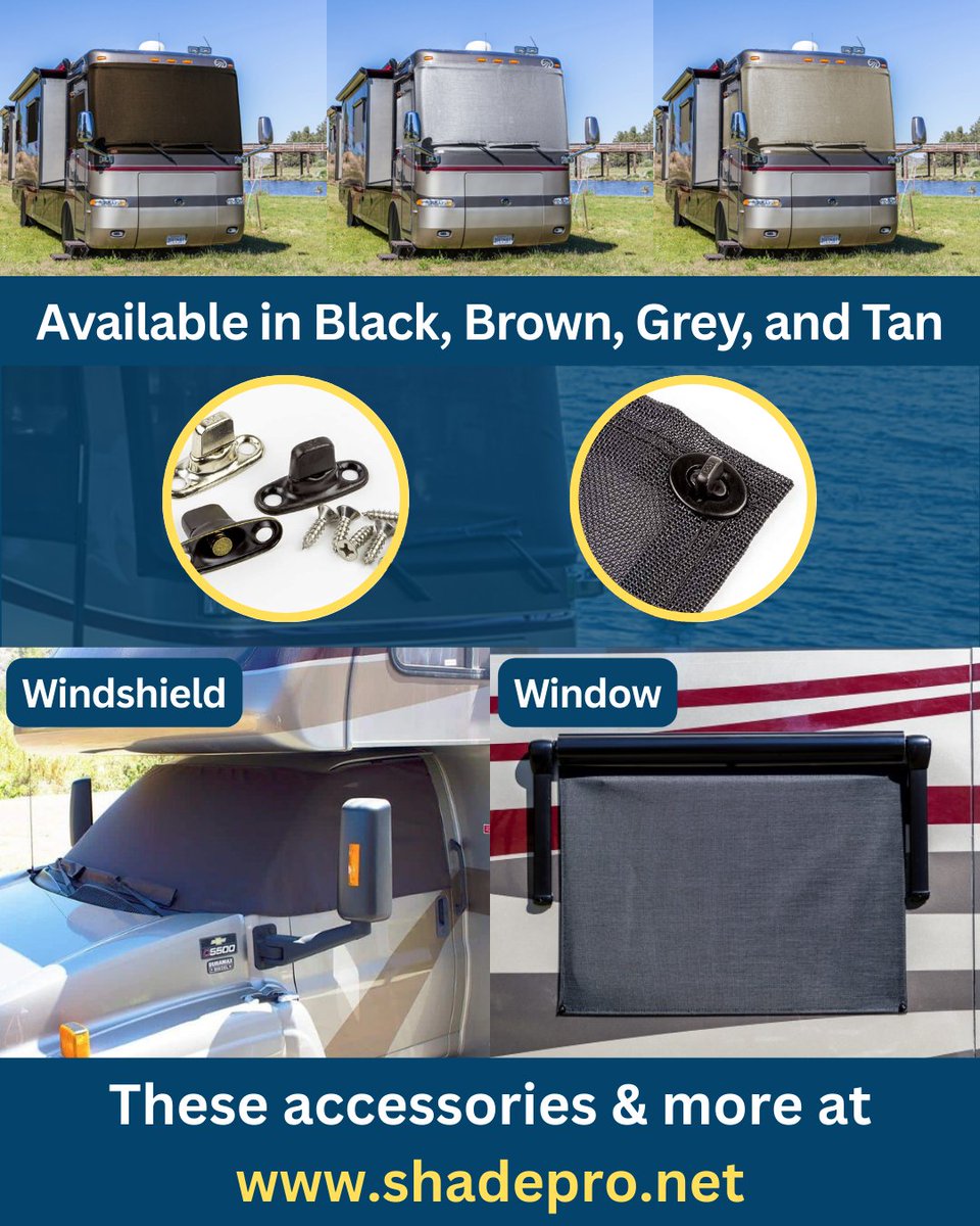 RVawnings's tweet photo. 🚌☀️ Keep Your RV Cool &amp; Covered 

Upgrade your ride with our best-selling windshield covers, designed to block heat and glare while still letting you enjoy the view. Made from durable vinyl-coated mesh and custom-fit to your RV’s year, make, and model.

👉https://t.co/FTGfu3uoqe https://t.co/mplwku4G0N