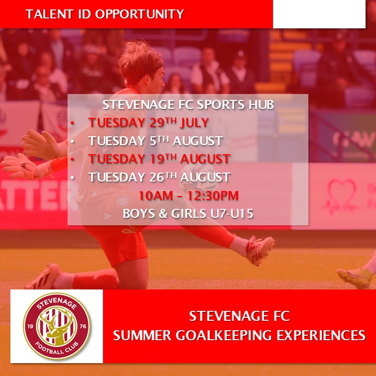 Last few spaces remaining on our first <a href="/StevenageYouth/">Stevenage FC Academy</a> Summer GK Experience, 2 weeks to go! 🔴⚪️

Stevenagefc.com, go to Tickets / Courses / Goalkeeping Events to book 🧤⚽️