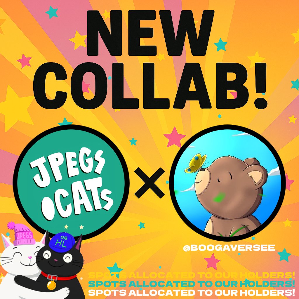 jpegs.cats (@jpegsdotcats) on Twitter photo NEW COLLAB! ๐ผ
jpegs.cats x <a href="/Boogaversee/">BoogaVerse๐ป</a>
Giving out 3X WL SPOTS on this post.
Like, RT and Drop your EVM address.
More spots allocated to our holders in the Cat Crib!
Join our Discord to participate in more! ๐ฝ NEW COLLAB! ๐ผ
jpegs.cats x <a href="/Boogaversee/">BoogaVerse๐ป</a>
Giving out 3X WL SPOTS on this post.
Like, RT and Drop your EVM address.
More spots allocated to our holders in the Cat Crib!
Join our Discord to participate in more! ๐ฝ