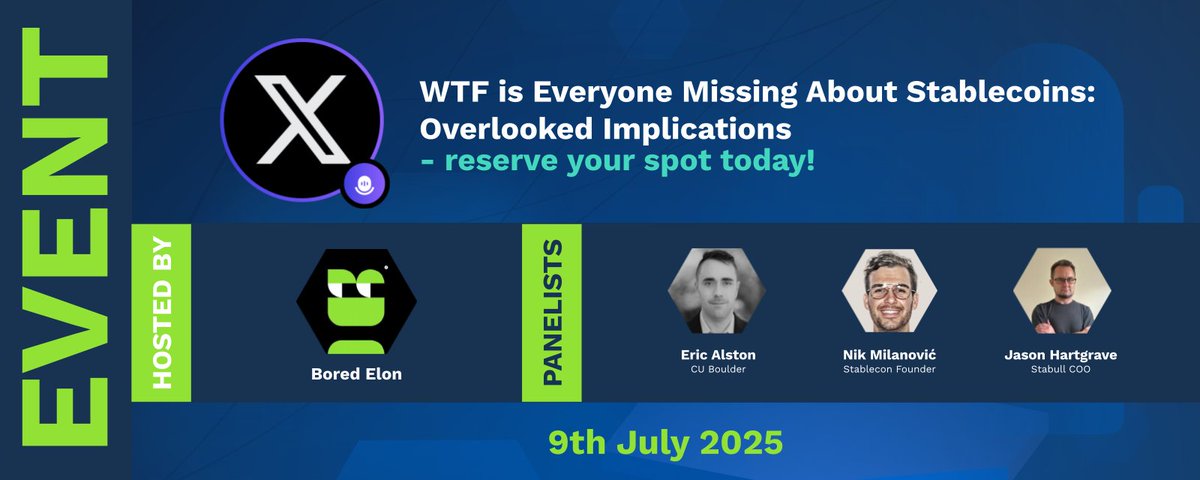 🚨Episode 6🚨 Released on Youtube📺
WTF is everyone missing about Stablecoins: Overlooked implications.

Experience the <a href="/BoredElonMusk/">BORED</a> deep dive with:

<a href="/NikMilanovic/">Nik</a> founder of <a href="/thestablecon/">stablecon</a>

Eric Alson <a href="/IncompleteRules/">Eric Alston</a>
scholar at (University of Colorado Boulder)