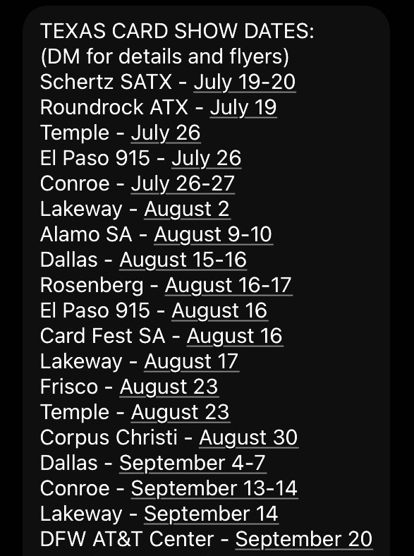 wemby210's tweet photo. Texas Sports Card Shows
@CardPurchaser #thehobby https://t.co/nBoLz1guz7