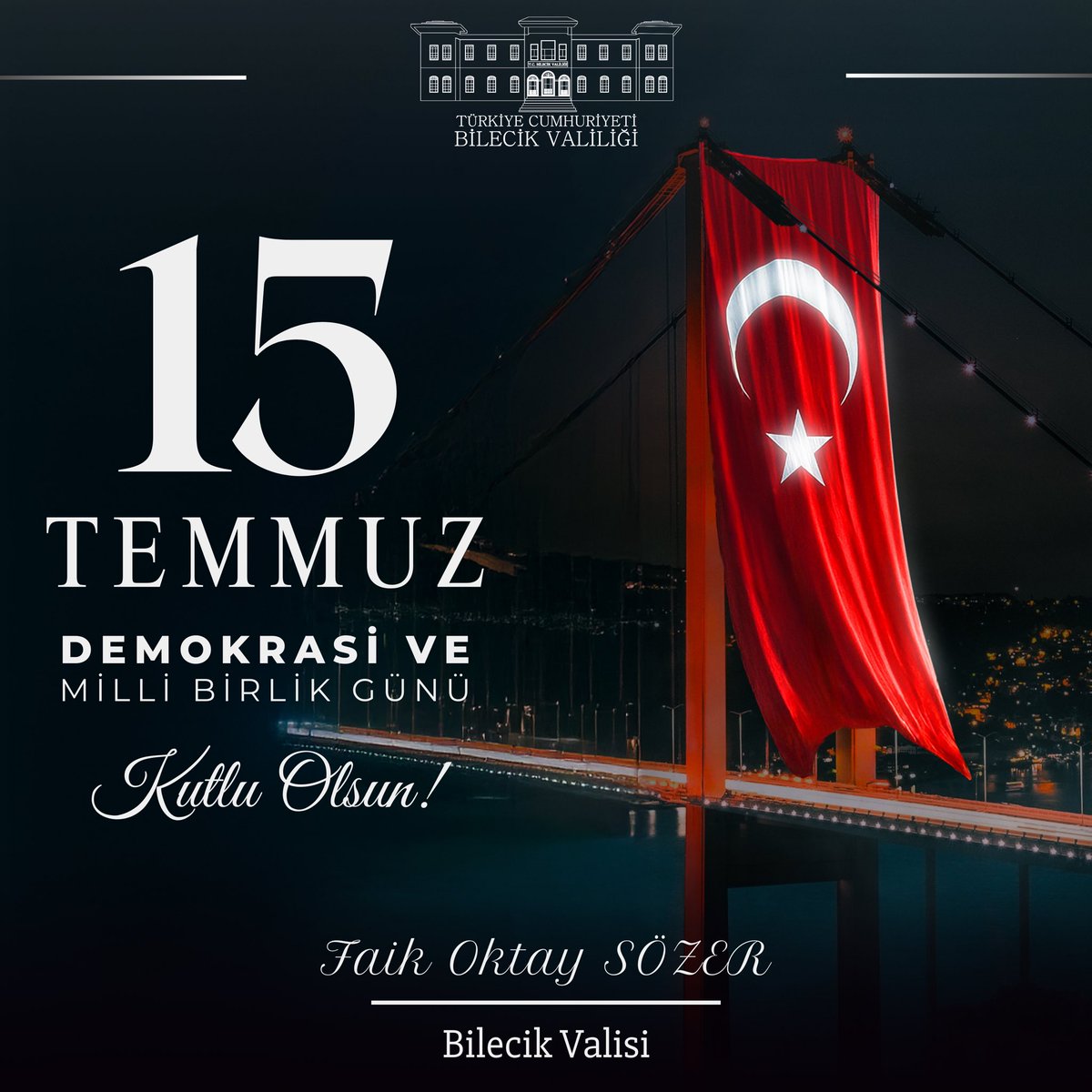 🇹🇷 15 Temmuz Demokrasi ve Millî Birlik Günü kutlu olsun.

Milletimizin iradesine, devletimizin bekasına kasteden hain darbe girişiminin bertaraf edilişinin yıldönümünde; vatanı uğruna canını feda eden aziz şehitlerimizi rahmetle, kahraman gazilerimizi minnet ve şükranla yâd