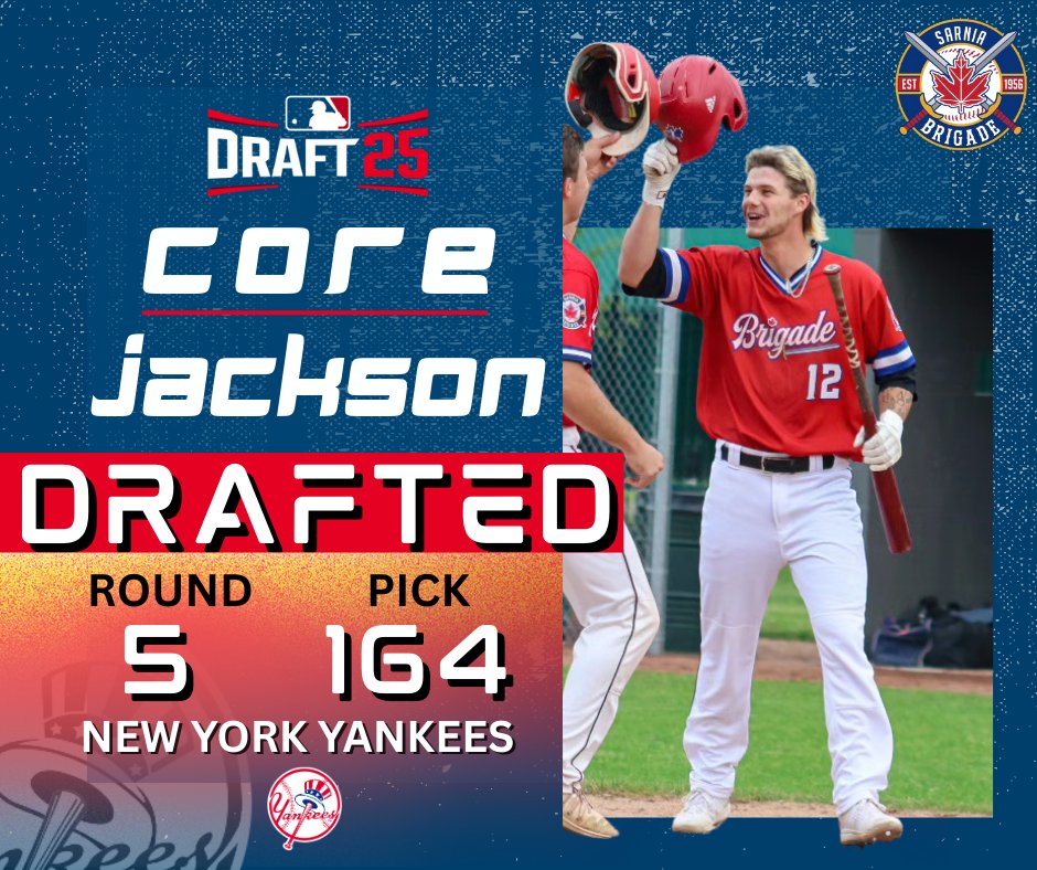 Sarnia Brigade Baseball Club (@sarniabaseball) on Twitter photo Congratulations to Core Jackson on being drafted by the New York Yankees today! Incredible! Go get em, <a href="/Corejackson32/">Core Jackson</a> ⚔️ Congratulations to Core Jackson on being drafted by the New York Yankees today! Incredible! Go get em, <a href="/Corejackson32/">Core Jackson</a> ⚔️