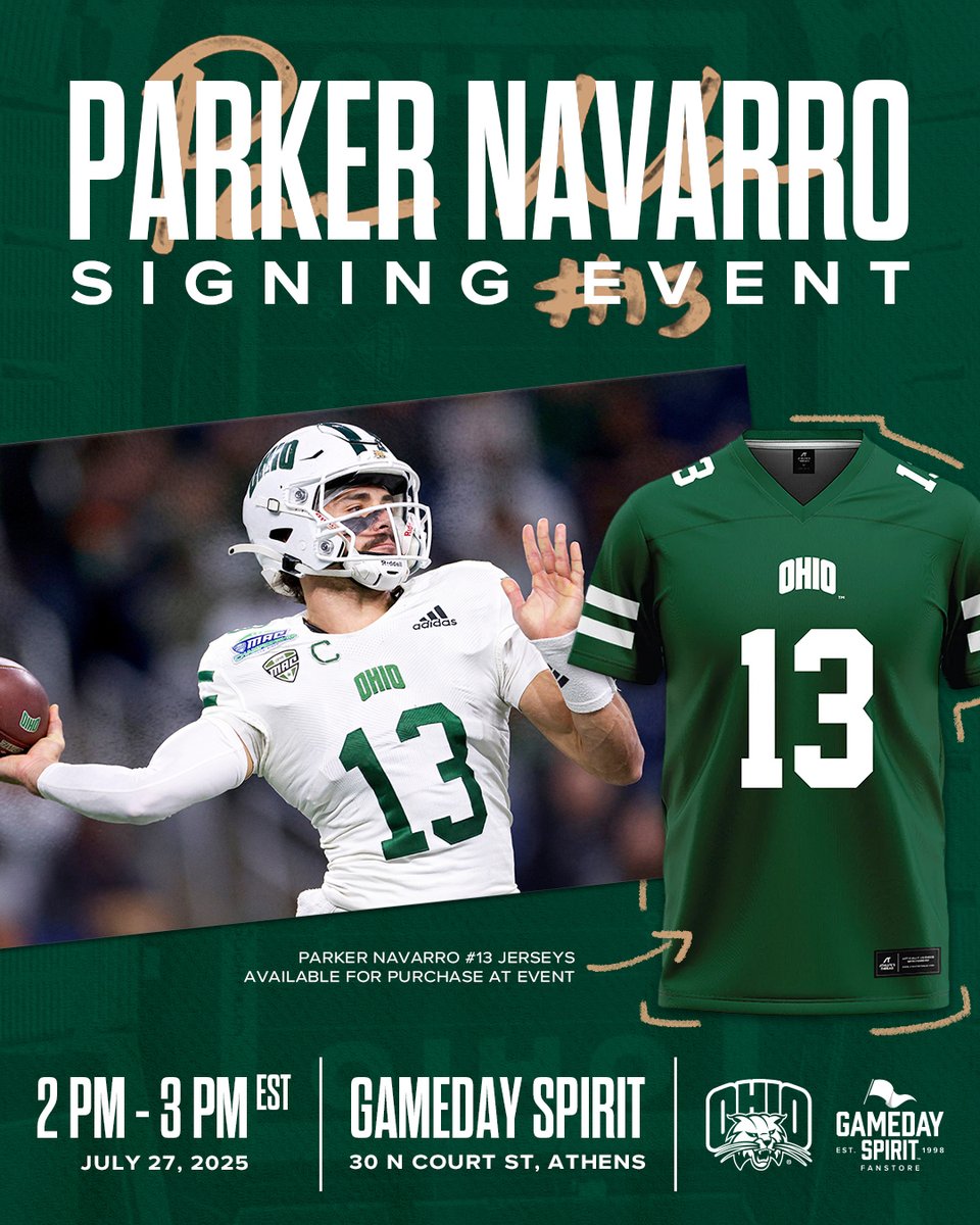 Gameday Spirit | Ohio University (@gameday_ou) on Twitter photo 🚨 Bobcat Fans! 🚨
<a href="/ParkerNavarro5/">Parker Navarro</a> will visit our store on 7/27/2025 for a special signing event and 3rd release of his NIL football card. Details in replies📷
Presented by R&J Promotions 🚨 Bobcat Fans! 🚨
<a href="/ParkerNavarro5/">Parker Navarro</a> will visit our store on 7/27/2025 for a special signing event and 3rd release of his NIL football card. Details in replies📷
Presented by R&J Promotions